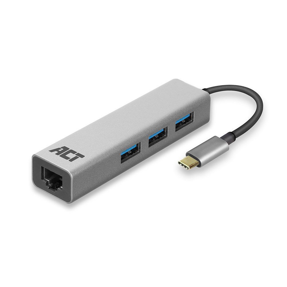 ACT AC7055 USB-C Hub 3 port with Gigabyte Ethernet Grey ACT AC7055 USB-C Hub 3 port with Gigabyte Ethernet Grey