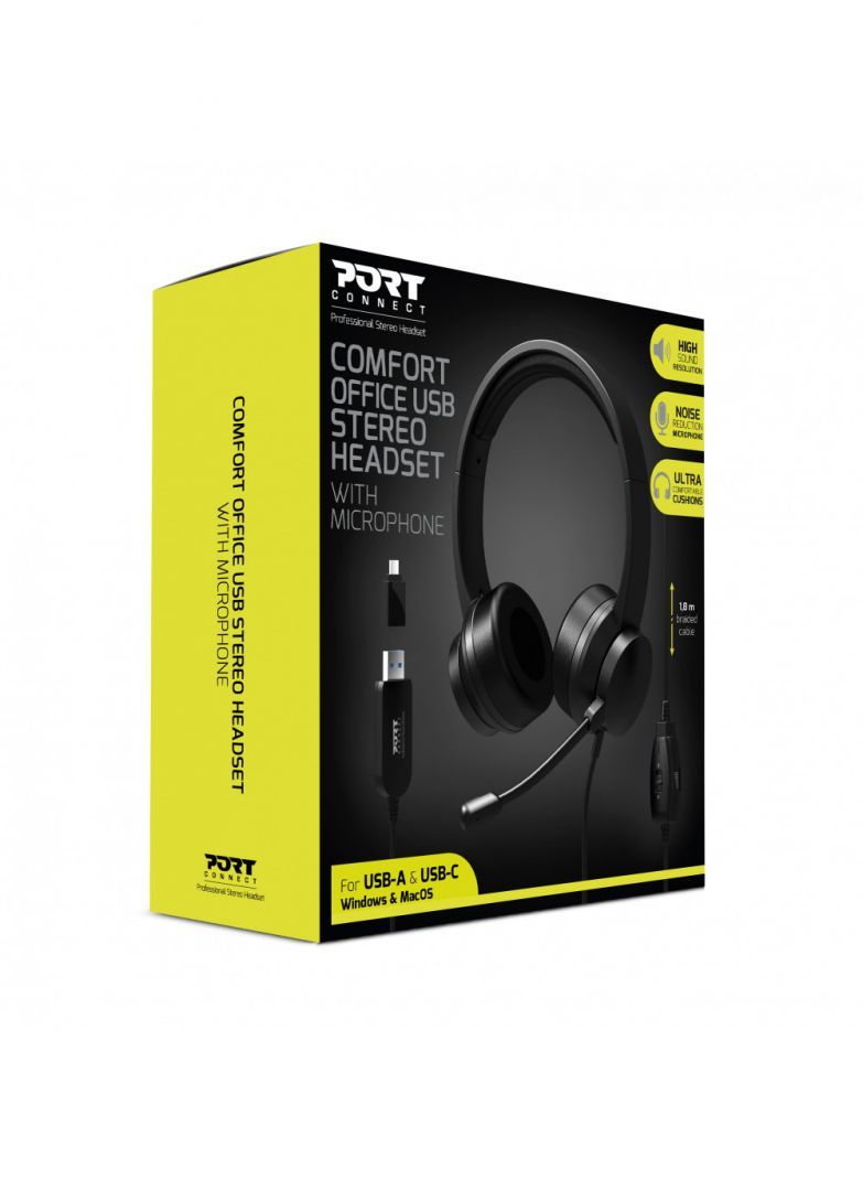 Port Designs Confort Office USB Stereo Headset Black