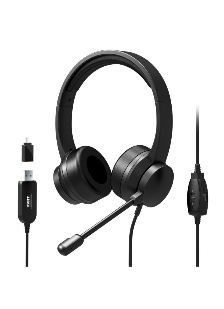 Port Designs Confort Office USB Stereo Headset Black