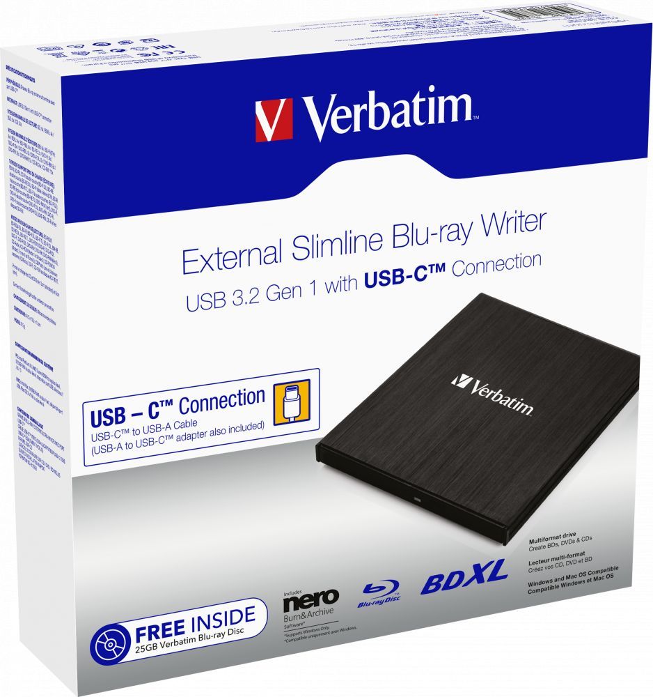 Verbatim External Slimline Blu-ray Writer Black BOX