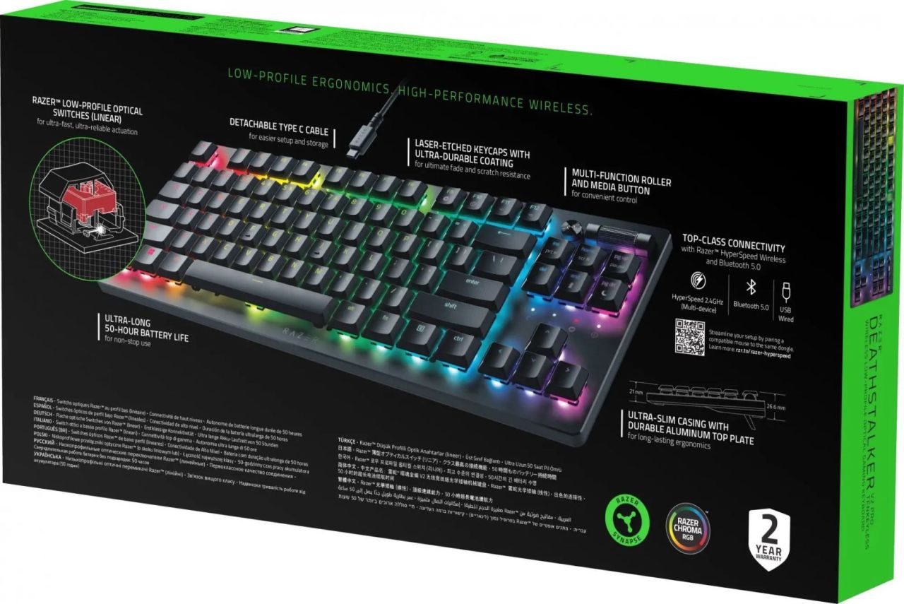 Razer DeathStalker V2 Pro Tenkeyless Linear Optical Red Switch Keyboard Black US