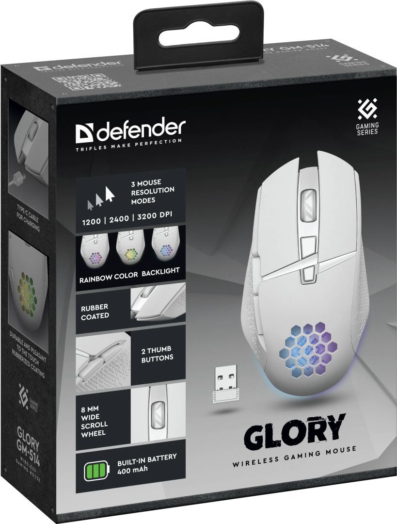 Defender GM-514 Glory Wireless RGB Gaming Mouse White