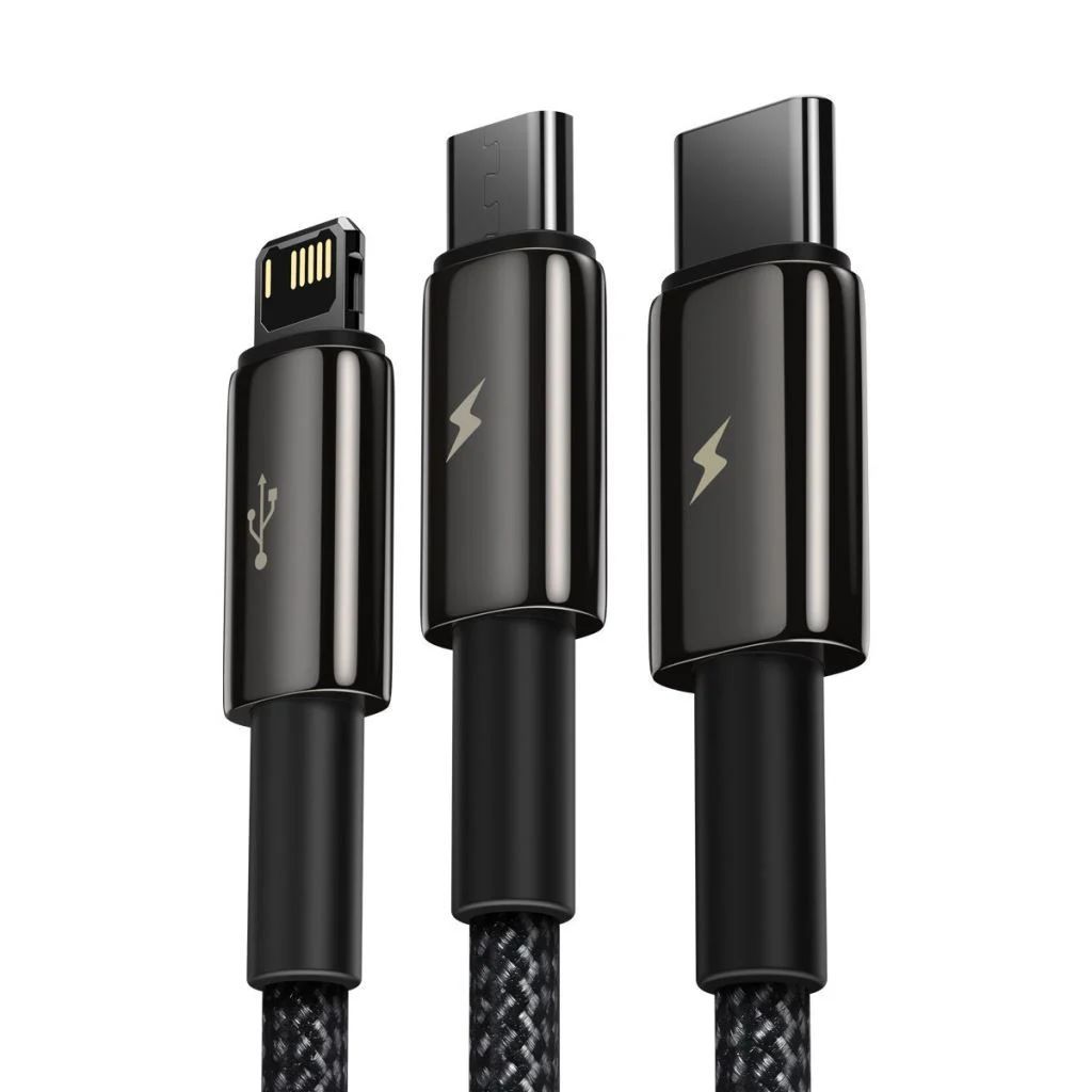 Baseus Tungsten Gold 3in1 Micro/Lightning/USB-C adat/töltőkábel 3,5A 1,5m Black