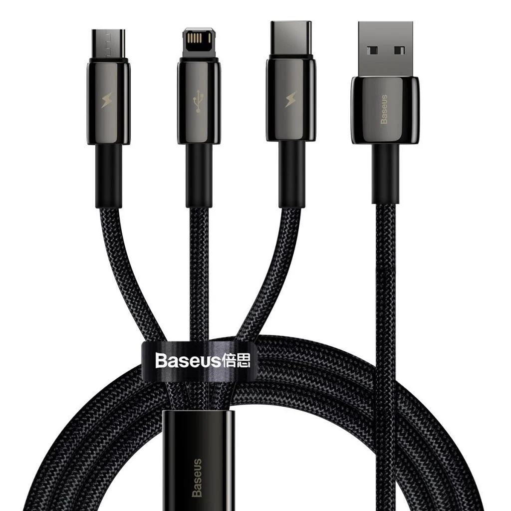 Baseus Tungsten Gold 3in1 Micro/Lightning/USB-C adat/töltőkábel 3,5A 1,5m Black