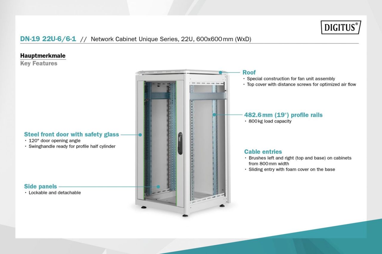 Digitus DN-19 22U-6/6-1 Szabadon álló Rackszekrény Grey