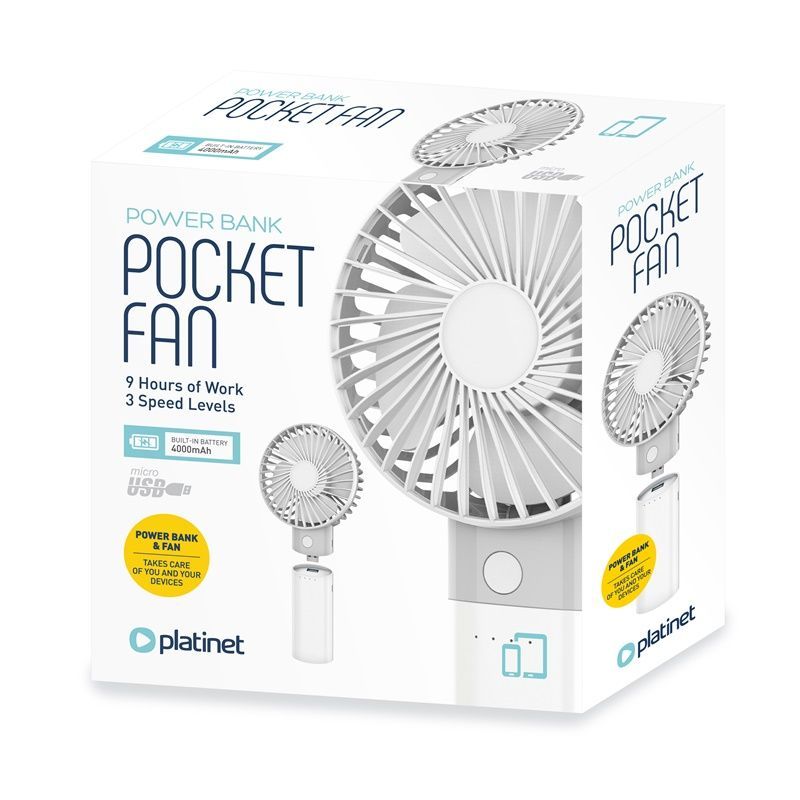 Platinet 2in1 Rechargeable Desk Fan with PowerBank 4000mAh White