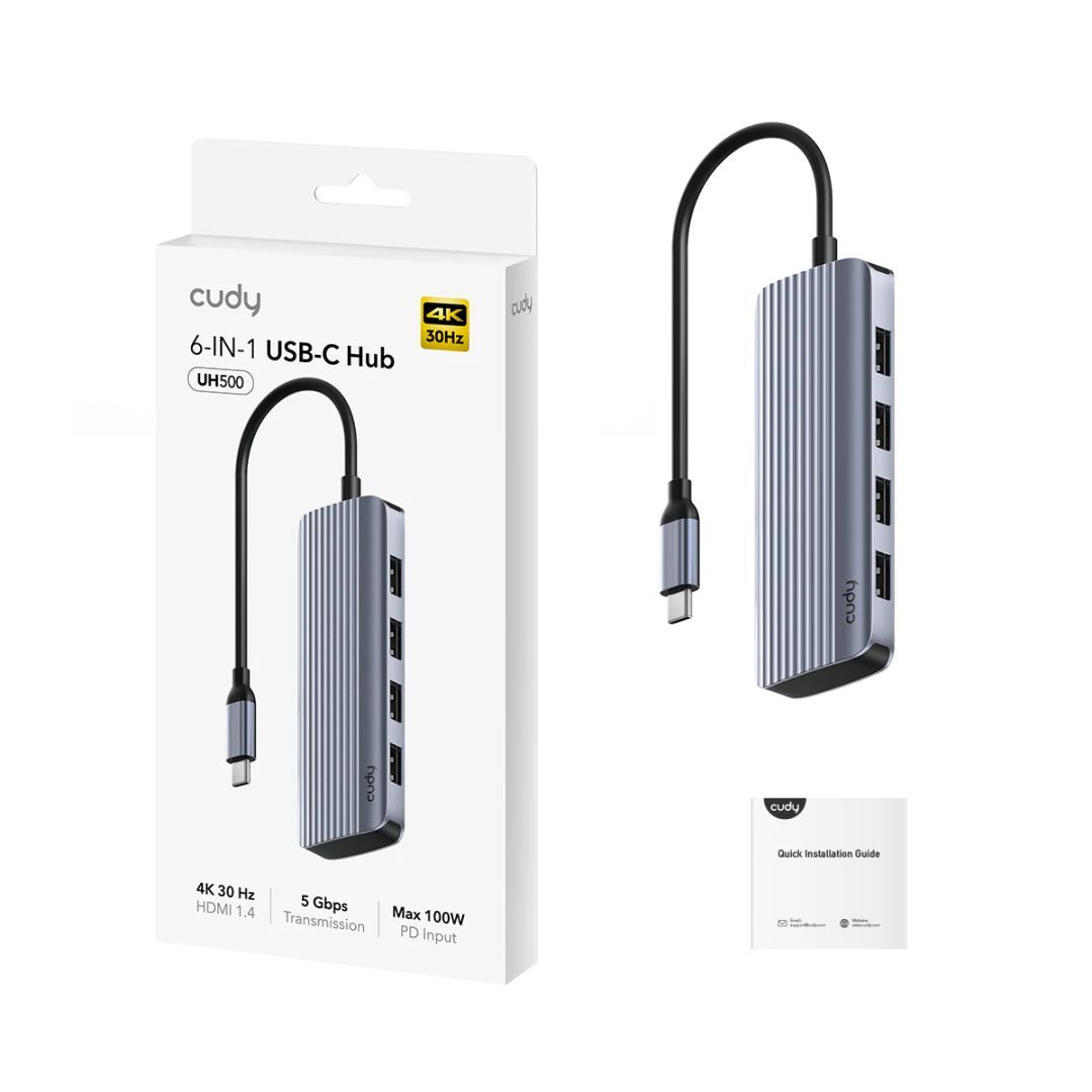 Cudy 6-In-1 HDMI 4K USB-C Hub Grey