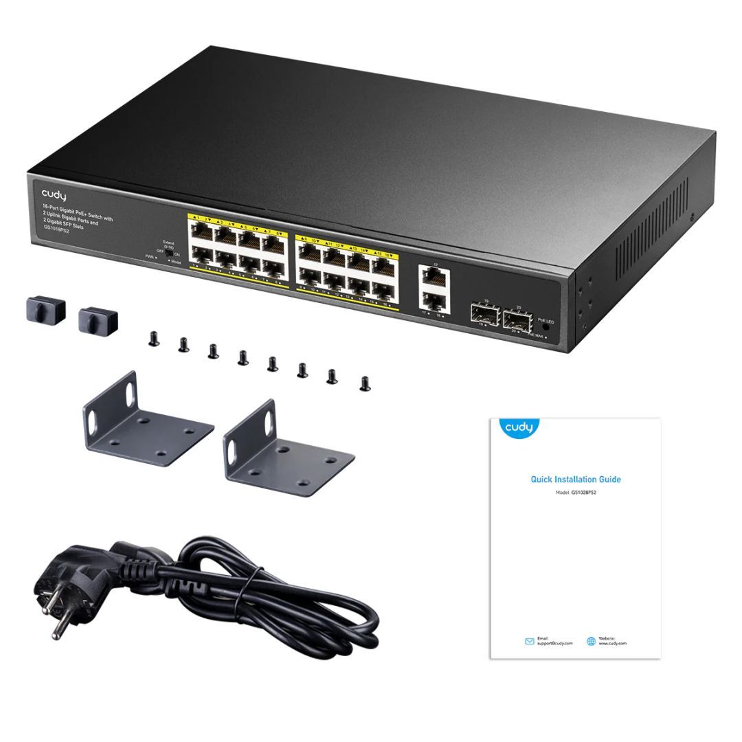 Cudy GS1018PS2 16-GbE PoE Switch with 2 Uplink GbE and 2 Uplink SFP