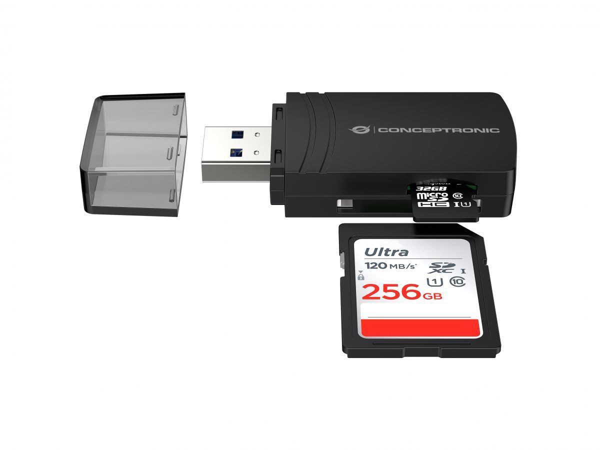 Conceptronic BIAN06B SD TF/MicroSD 4.0 Card Reader Black