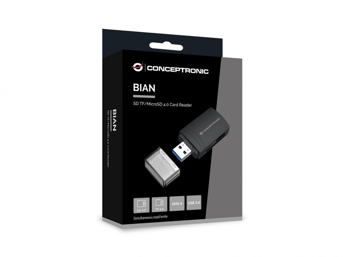 Conceptronic BIAN06B SD TF/MicroSD 4.0 Card Reader Black