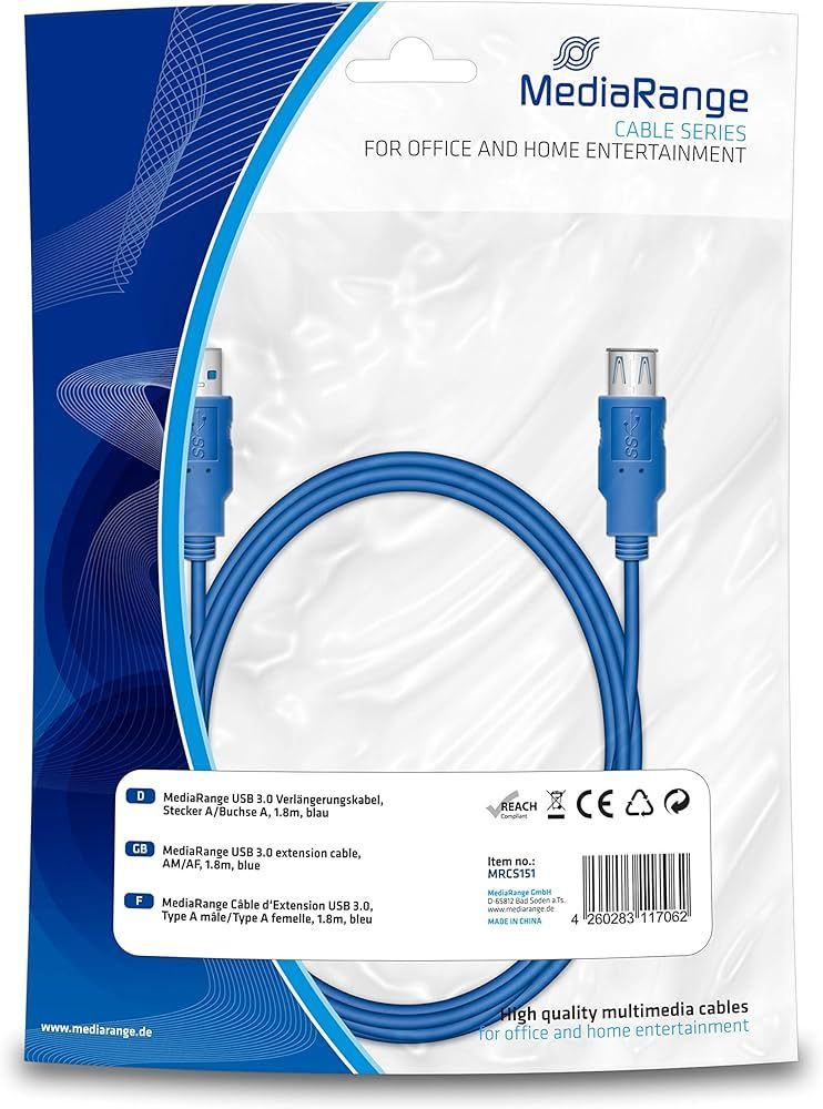 MediaRange MRCS151 USB3.0 extension cable 1,8m Blue