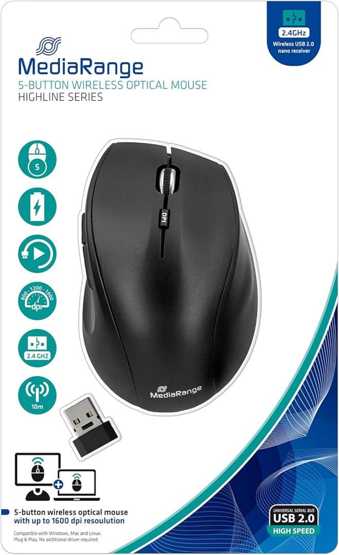 MediaRange MROS208 Wireless 5-button Optical Mouse Black