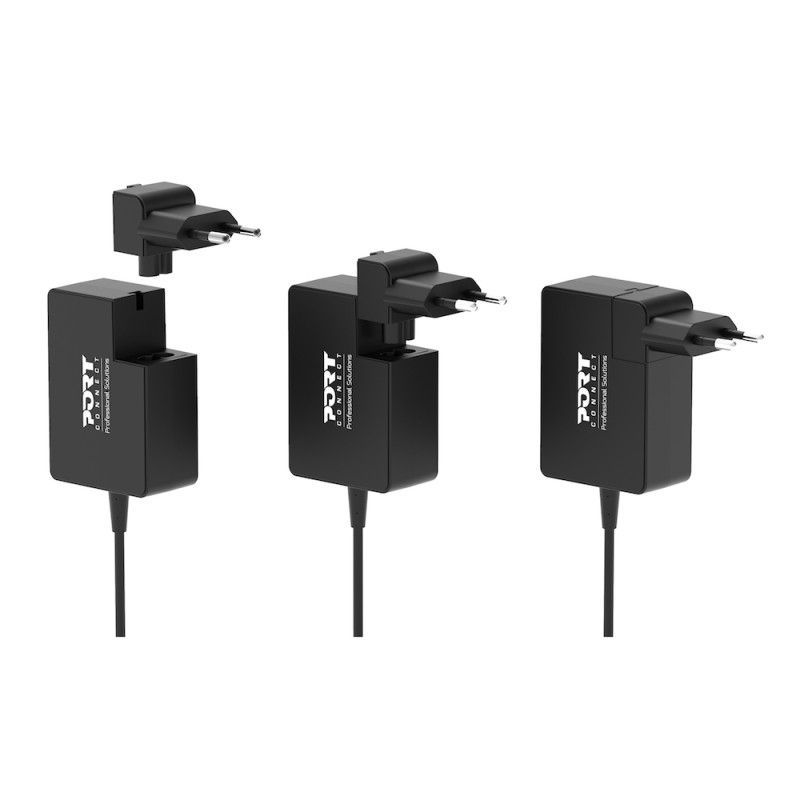 Port Designs GaN 100W International Travel Wall Charger USB-C & USB-A Black