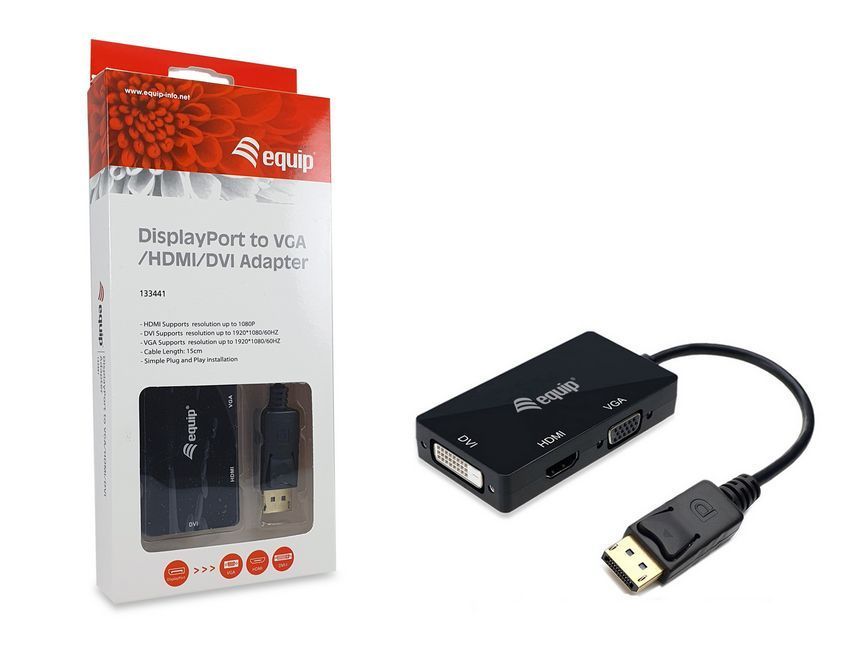 EQuip DisplayPort to VGA/HDMI/DVI Adapter Black