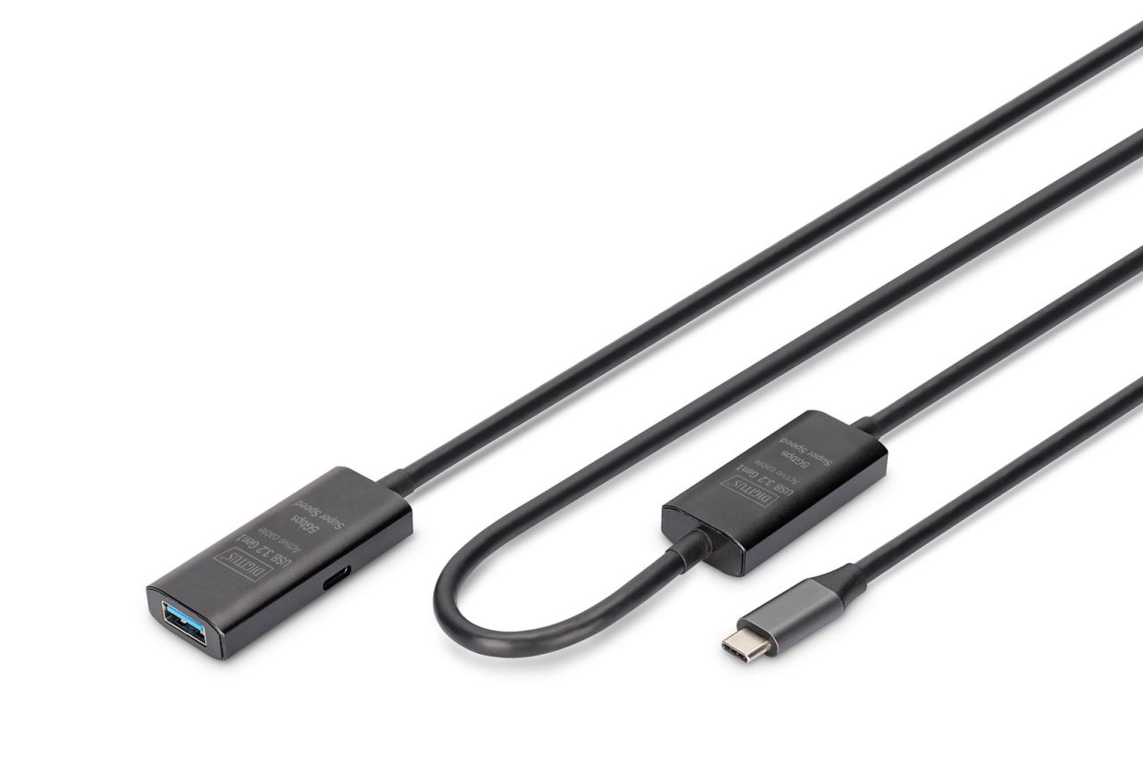 Digitus Active USB 3.2 Gen1 5G extension cable USB-C - USB-A 10m Black