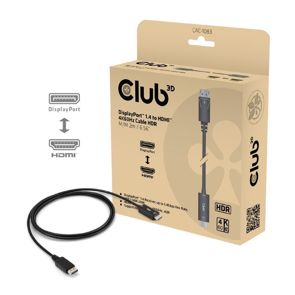 Club3D DisplayPort 1.4 to HDMI 4K60Hz Cable with HDR Black