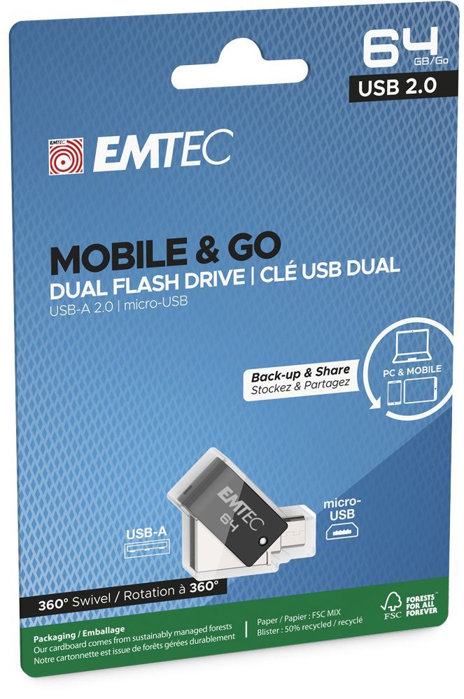 Emtec 64GB T260B Mobile & Go micro-USB USB2.0 Black