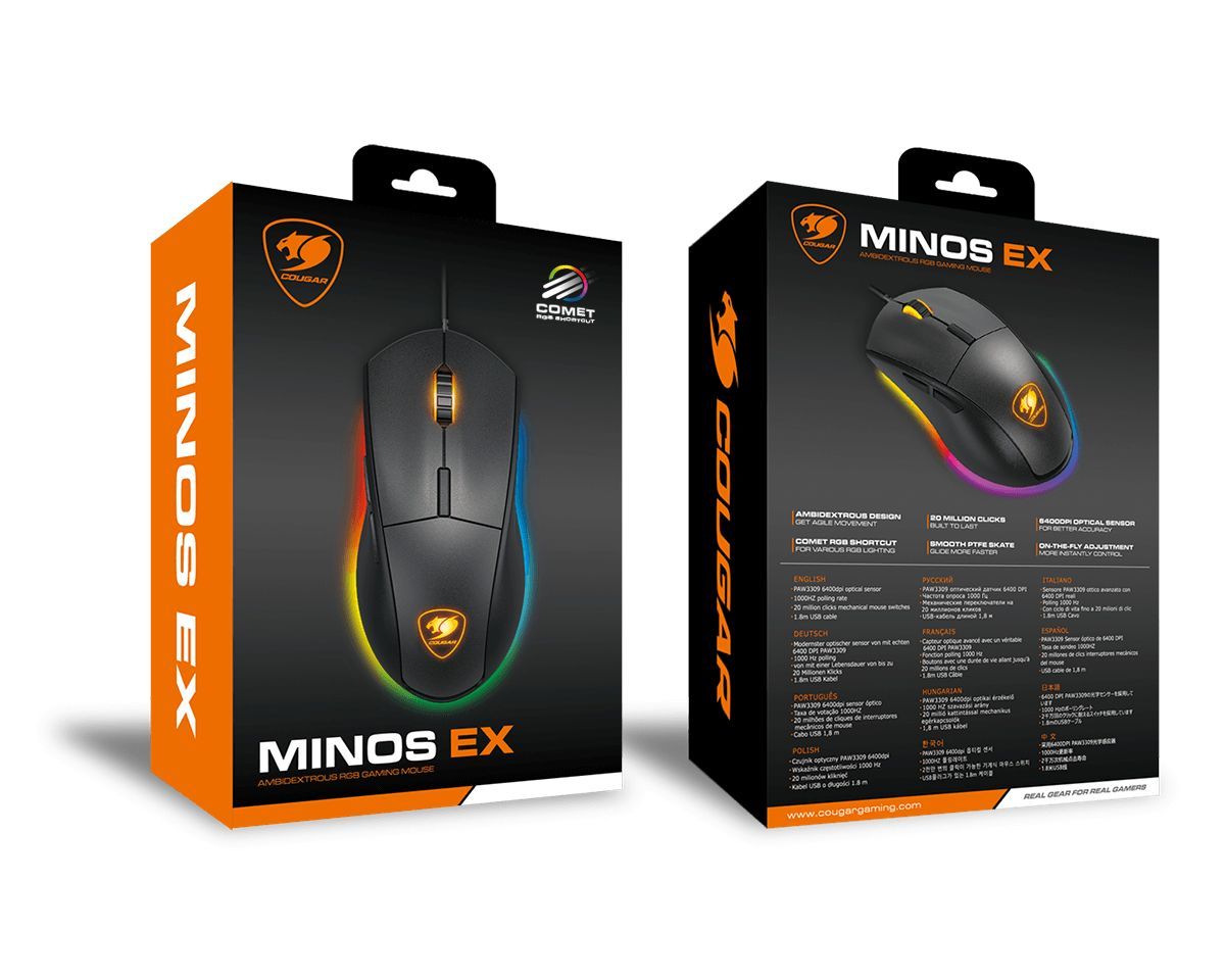 Cougar Minos EX Symmetrical RGB Gaming Mouse Black