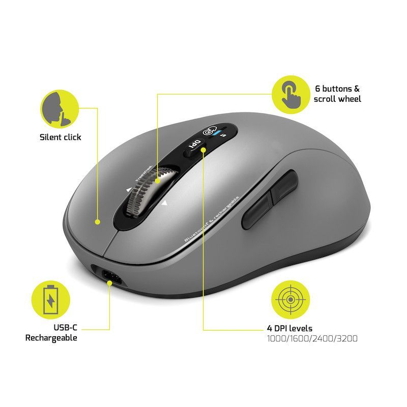 Port Designs Expert & Mac Wireless Bluetooth Rechargeable Mouse Grey