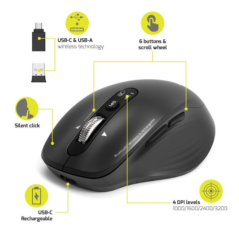 Port Designs Business Wireless Bluetooth Rechargeable Mouse Black