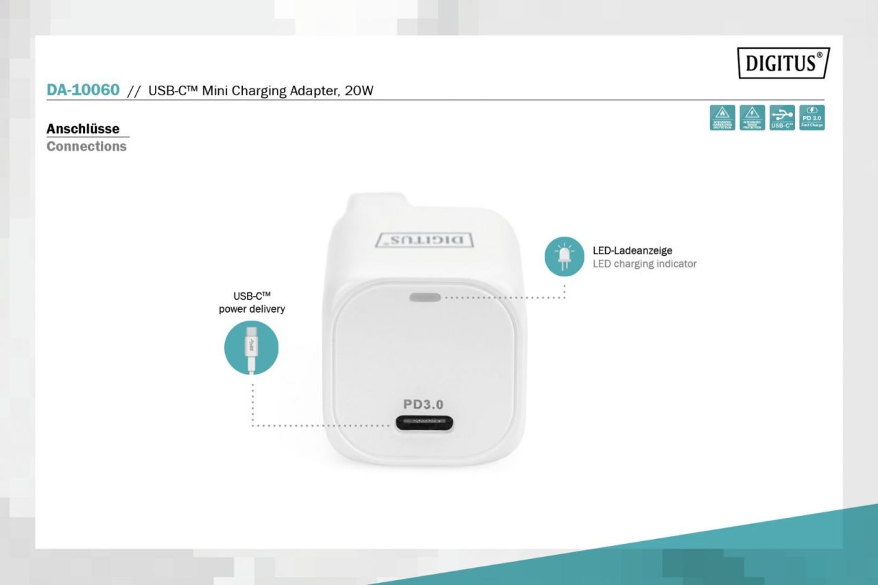 Digitus DA-10060 USB-C Mini Charging Adapter 20W White