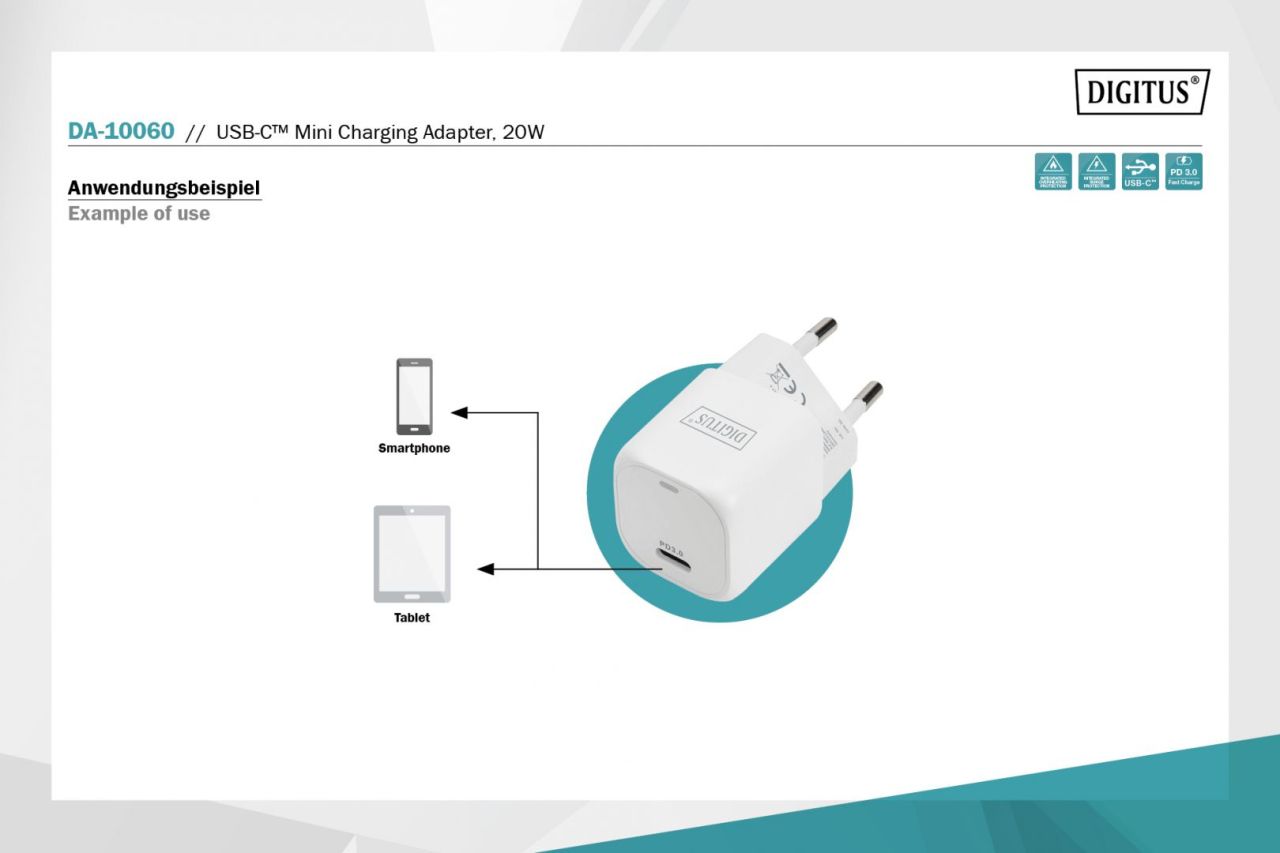 Digitus DA-10060 USB-C Mini Charging Adapter 20W White