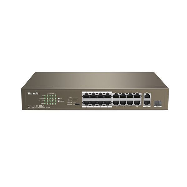 Tenda TEF1118P-16-150WV3.0 16 10/100Mbps +1 Gigabit/SFP Slots Switch With 16-Port PoE