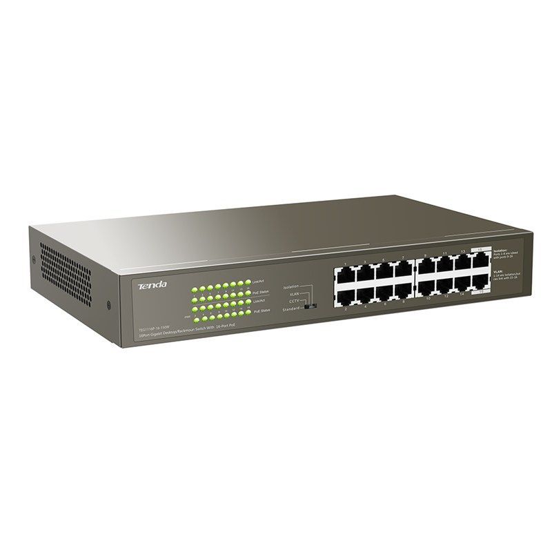 Tenda TEG1116P-16-150W1000M&PoE 16-Port Gigabit Ethernet Switch with 16-Port PoE