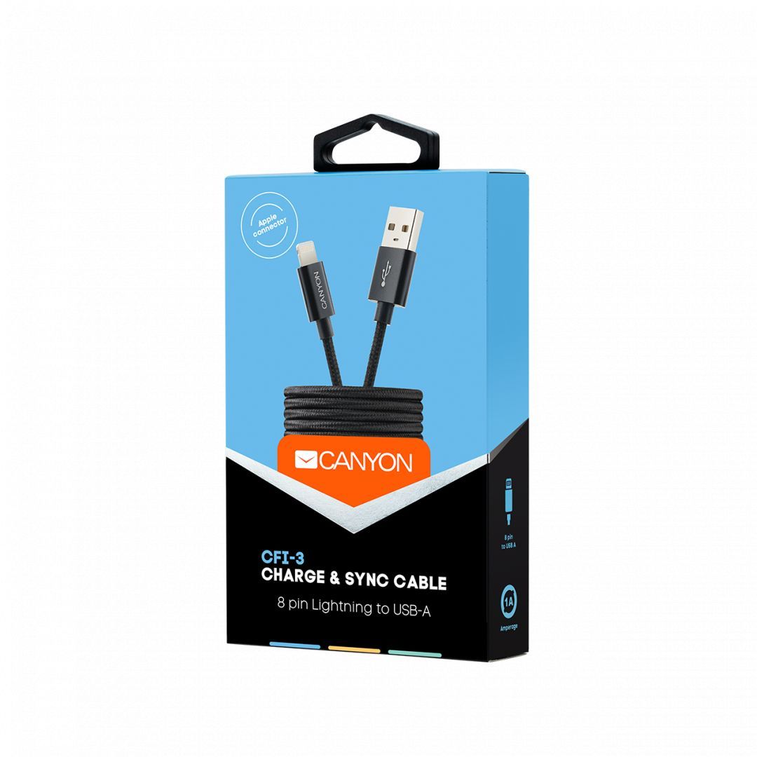 Canyon CFI-3 Braided Lightning - USB cable for iPhone 1m Black