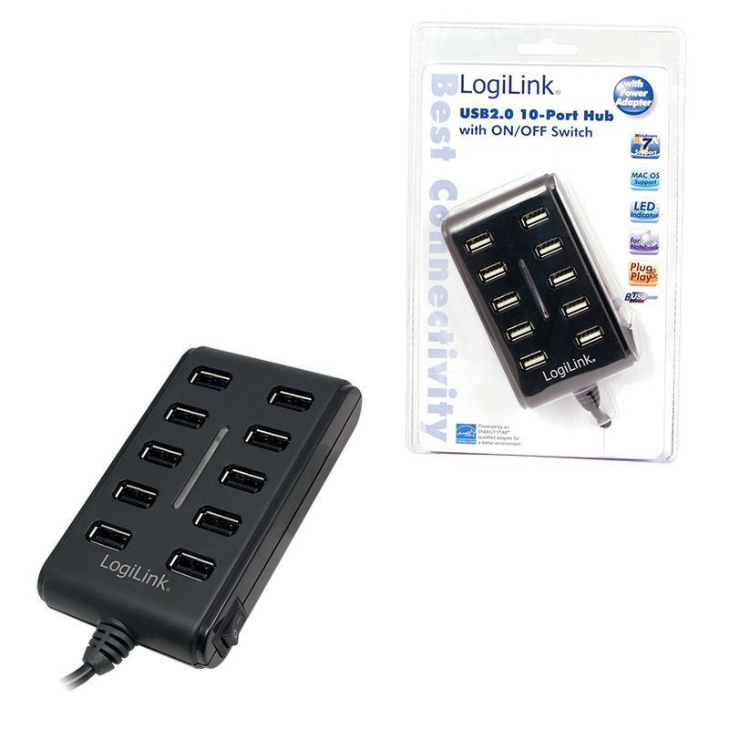 Logilink UA0125 USB2.0 Hub 10-Port with On/Off Switch