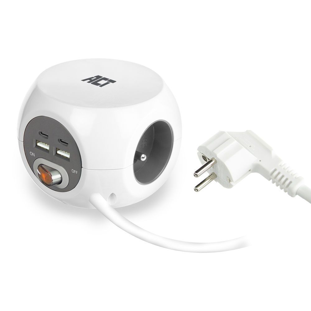 ACT Power Strip Cube E Socket Hálózati Elosztó Kapcsolóval 3DIN 1,5m White