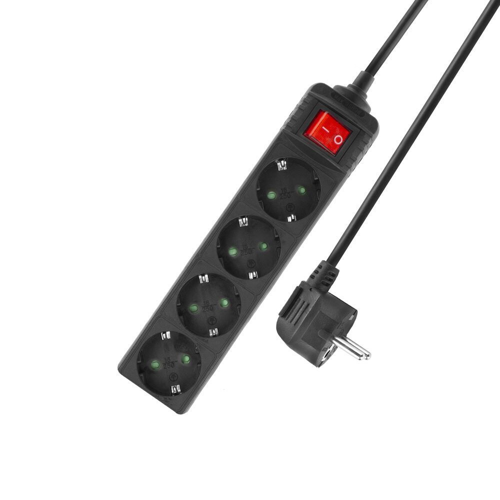 ACT Power Strip with Illuminated Switch Hálózati Elosztó Kapcsolóval 4DIN 2m Black