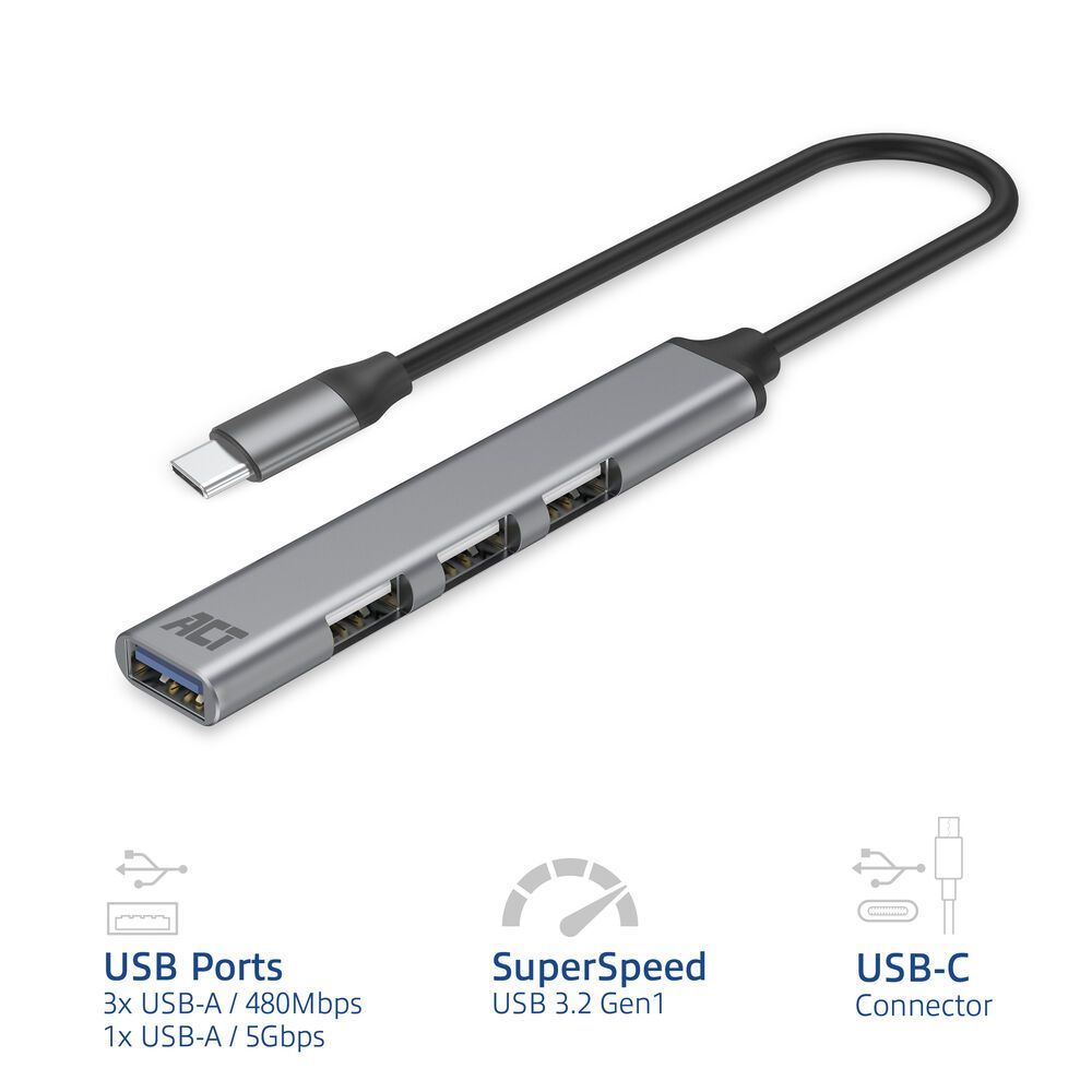 ACT AC6425 4-portos USB2.0 HUB Grey