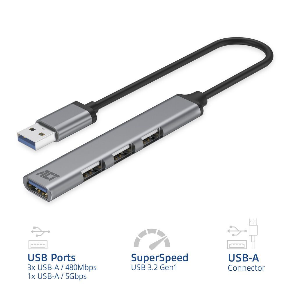 ACT AC6325 4-portos USB2.0 HUB Grey