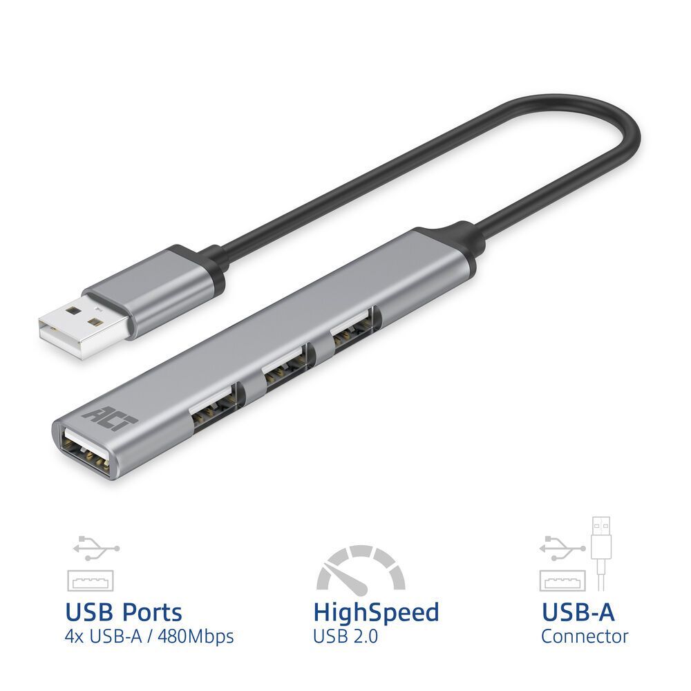 ACT 4-portos USB2.0 HUB Grey