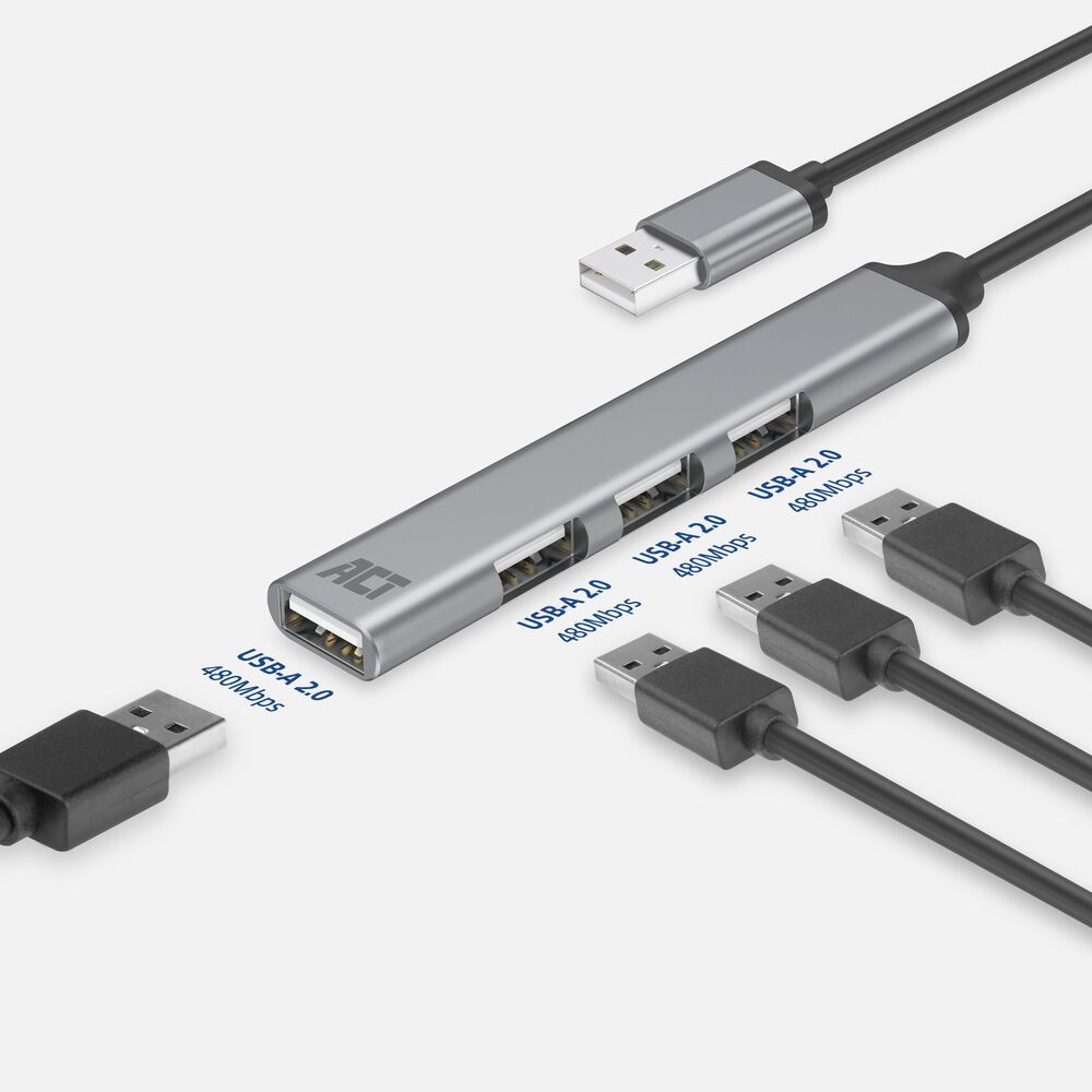 ACT 4-portos USB2.0 HUB Grey