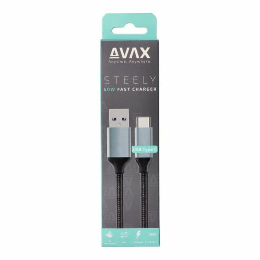 Avax USB-A to Type-C cable 1,5m Black/Grey