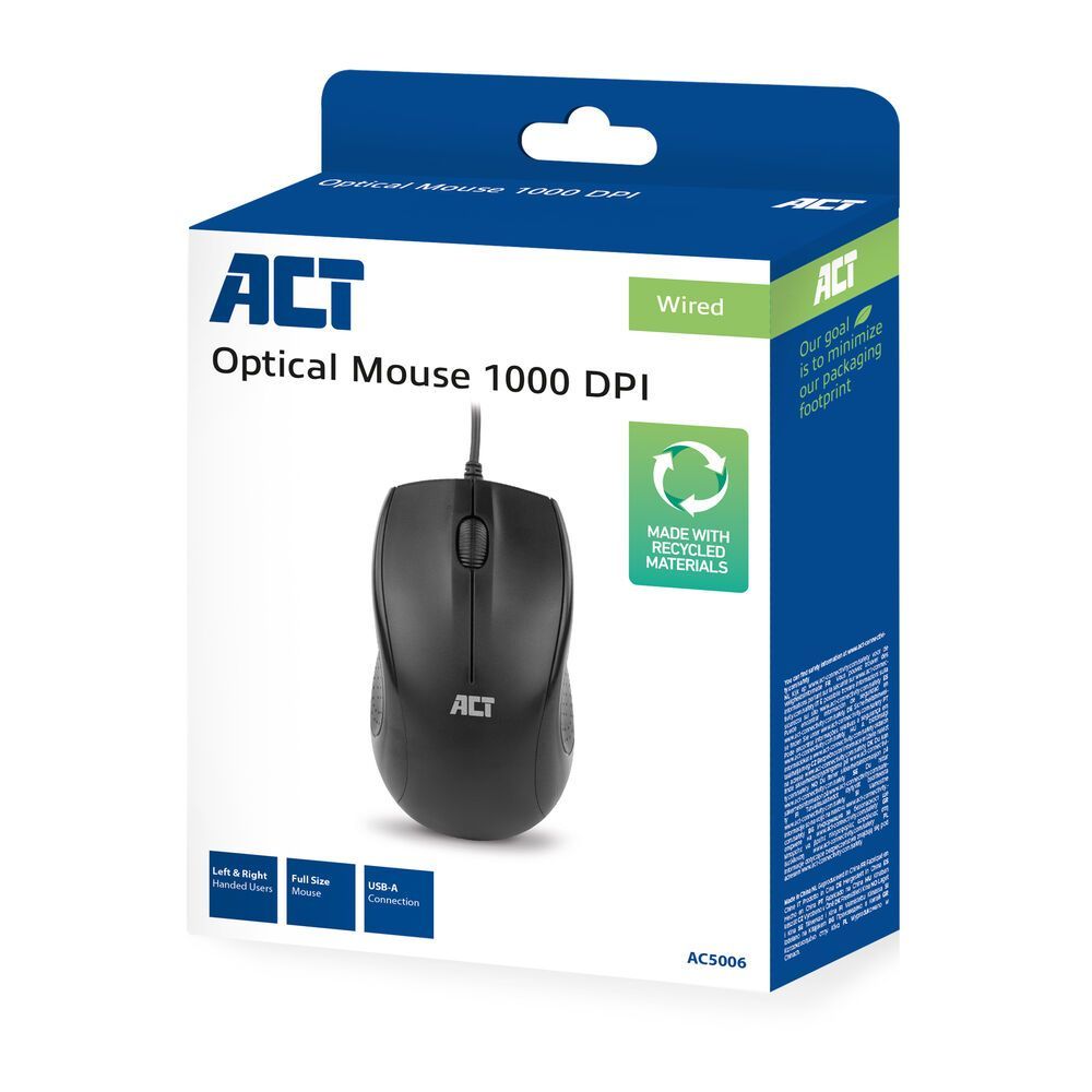 ACT AC5006 Wired Full-Size Optical Mouse Black ACT AC5006 Wired Full-Size Optical Mouse Black