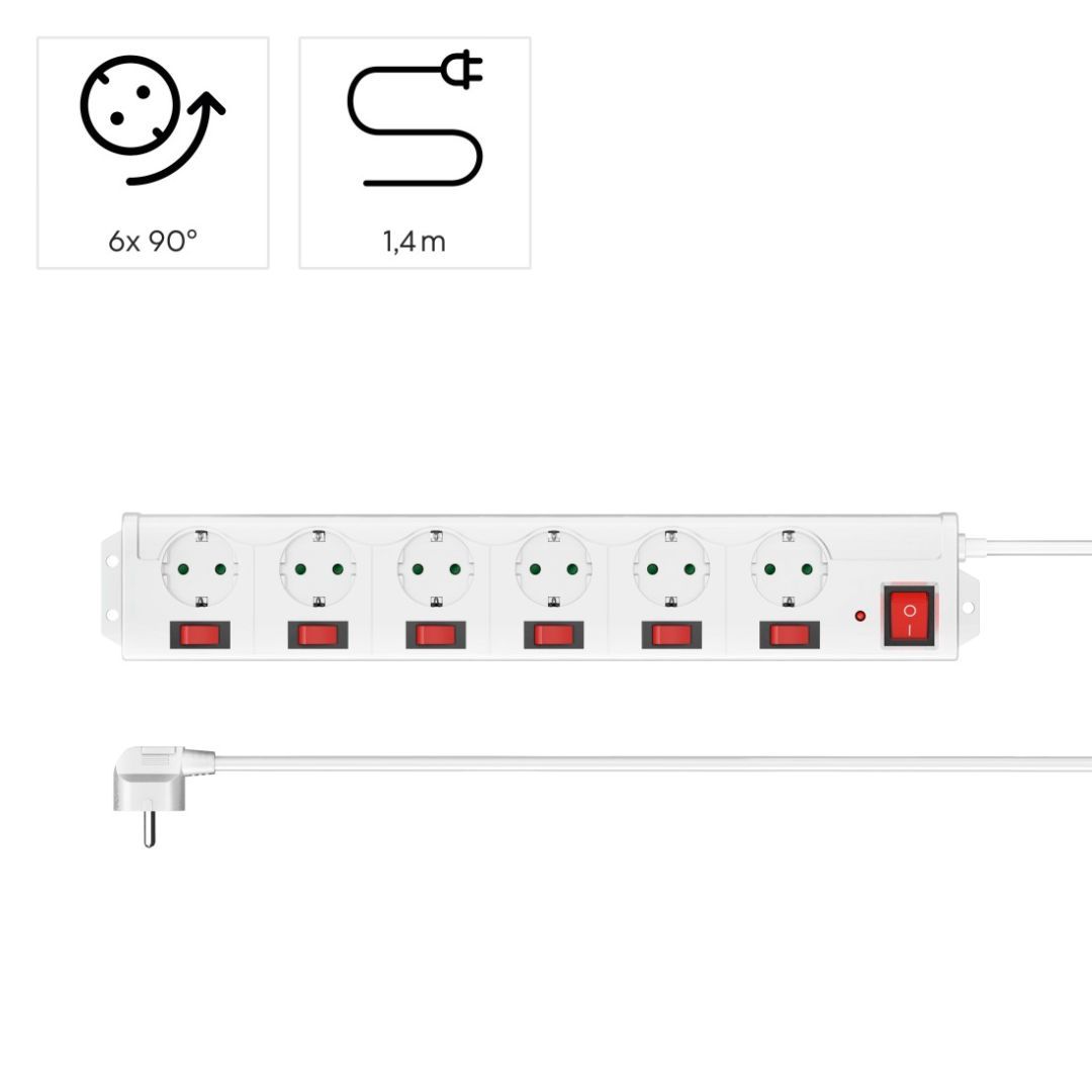 Hama Hálózati Elosztó Kapcsolóval 6DIN 1,4m White