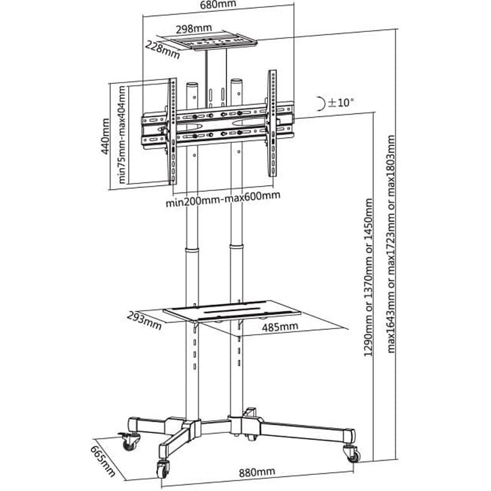 TECHLY Floor Trolley with Shelf LCD/LED/Plasma 37"-70" Black