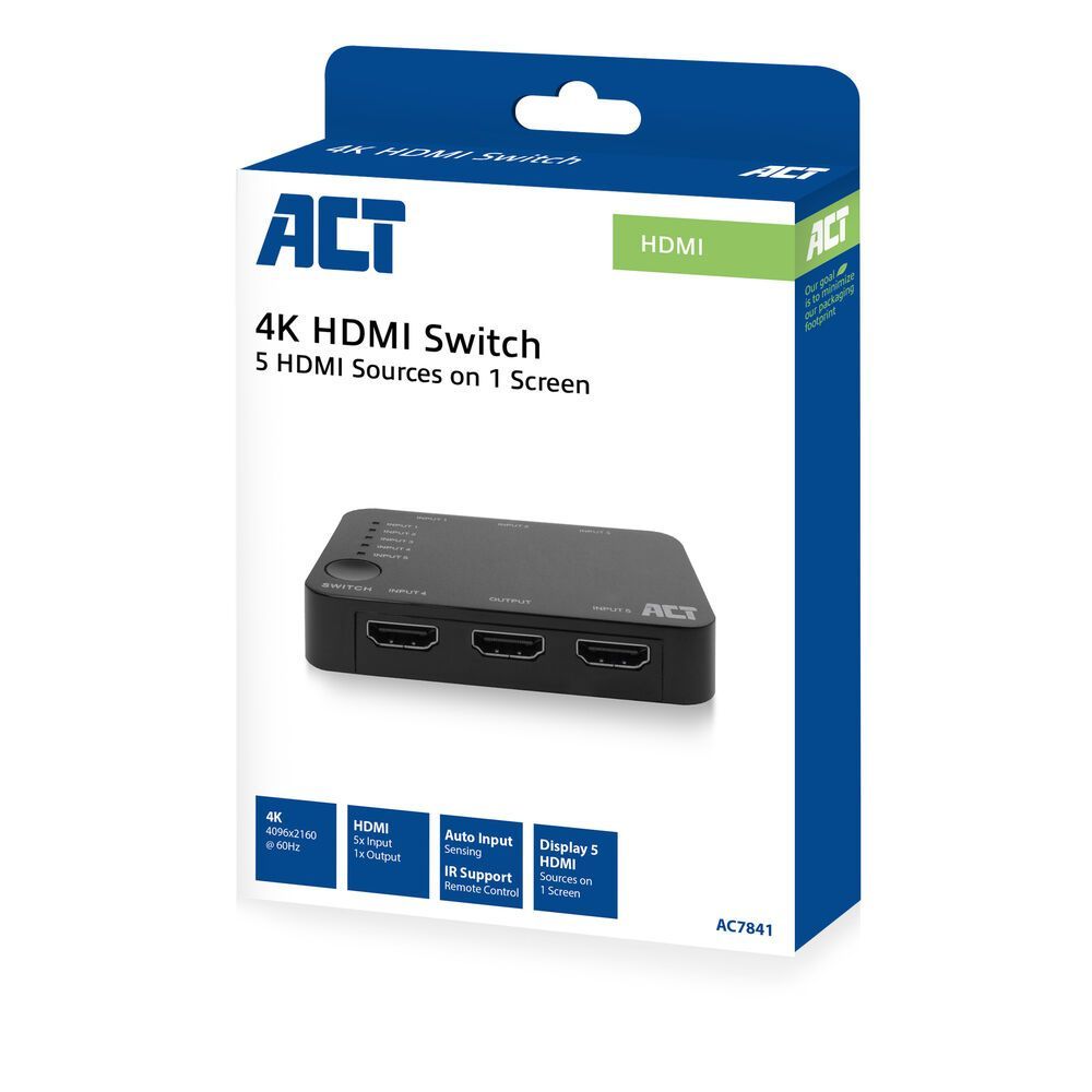 ACT AC7841 4K HDMI Switch 5 in 1 out ACT AC7841 4K HDMI Switch 5 in 1 out