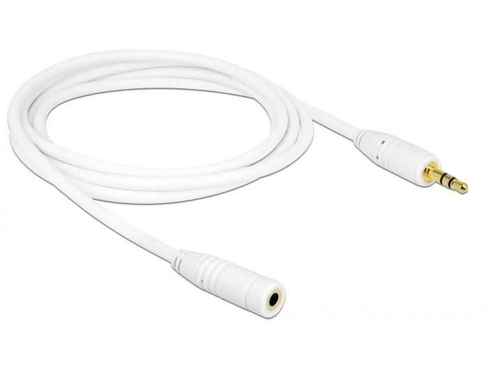 DeLock Stereo Jack Extension Cable 3.5 mm 3 pin male > female 2m White