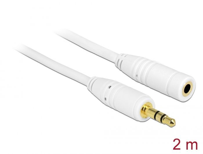 DeLock Stereo Jack Extension Cable 3.5 mm 3 pin male > female 2m White