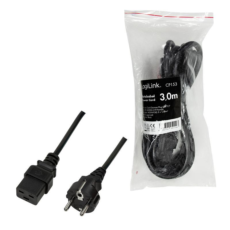 Logilink Power cable CEE 7/7 to IEC C19 3m Black