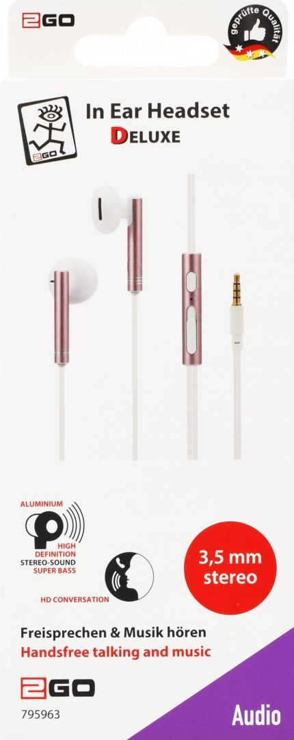 2GO Delux In-Ear Stereo Headset White/Rose Gold