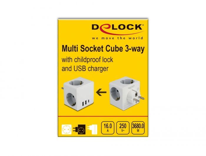 DeLock Multi Socket Cube Hálózati Elosztó 3DIN Fali White