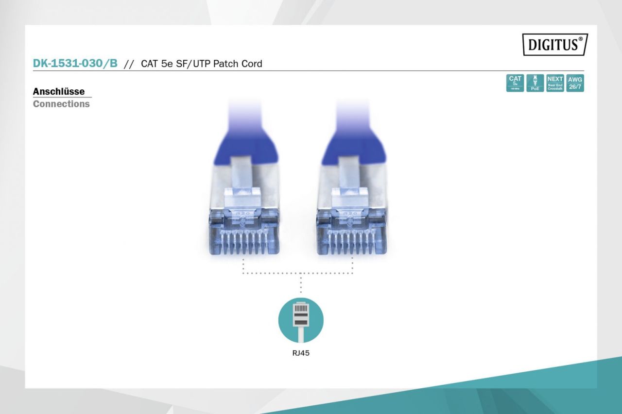 Digitus CAT5e SF-UTP Patch Cable 3m Blue