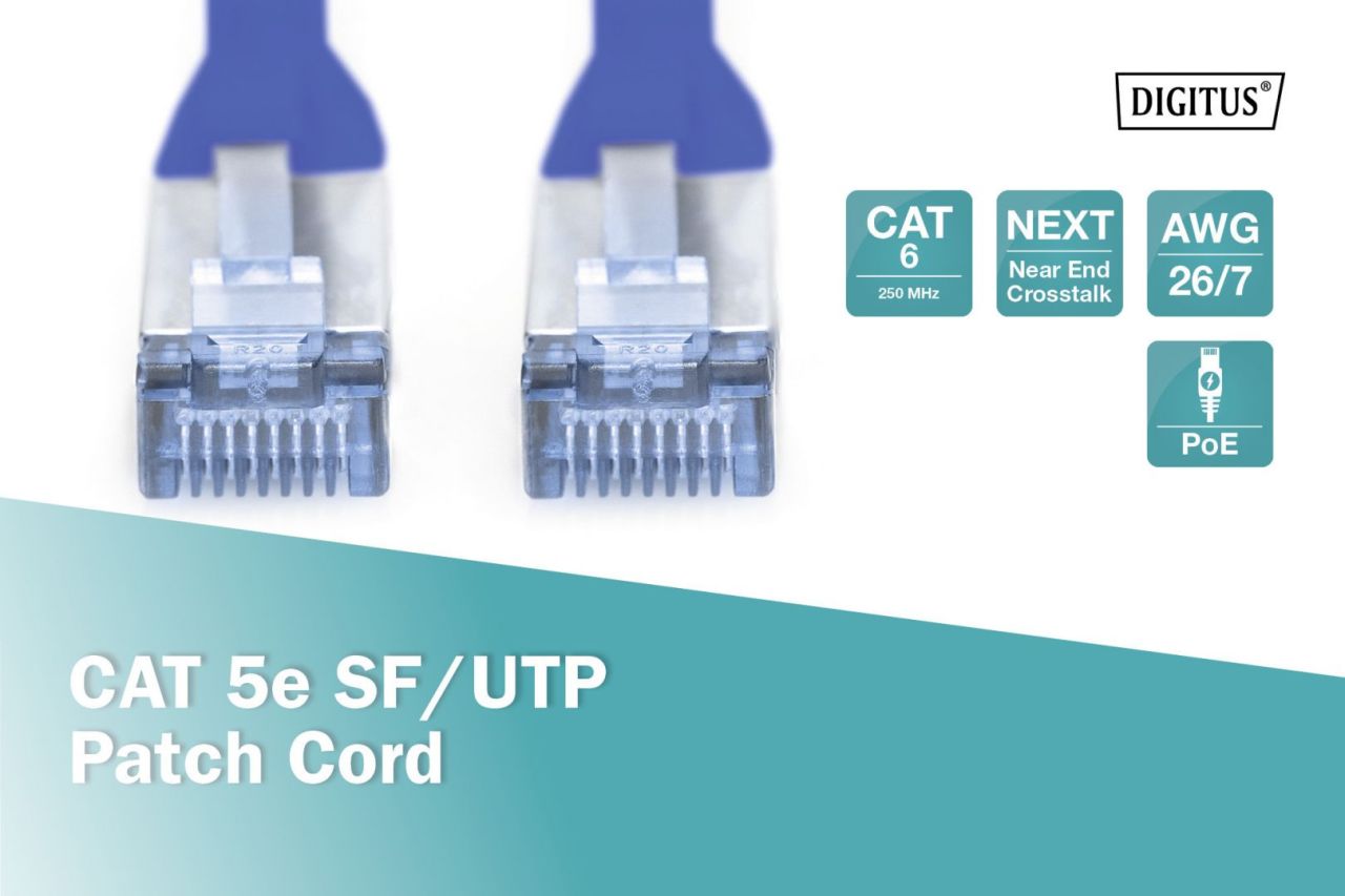 Digitus CAT5e SF-UTP Patch Cable 3m Blue