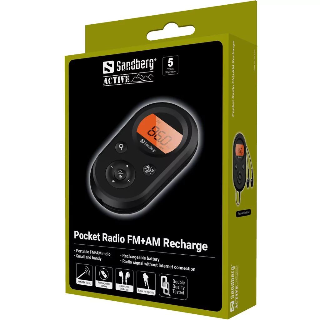 Sandberg Pocket Radio FM+AM Recharge Black