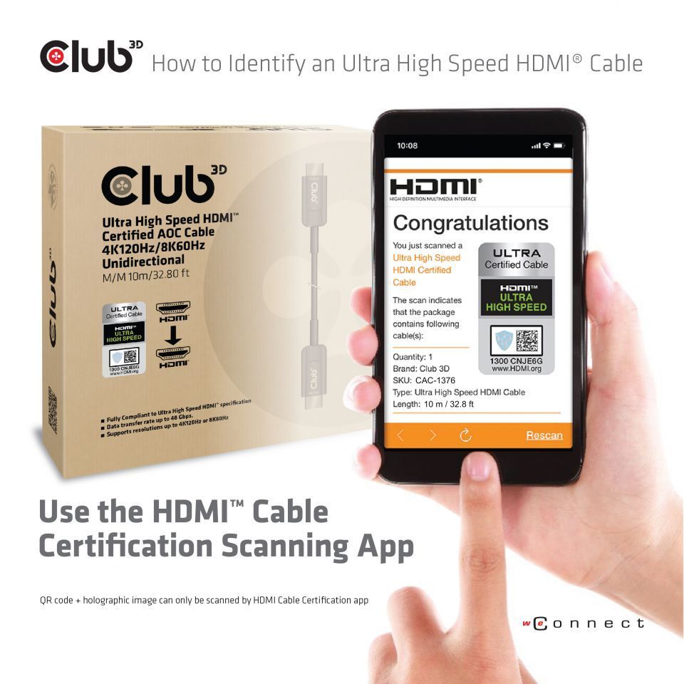 Club3D Ultra High Speed HDMI cable 10m Black